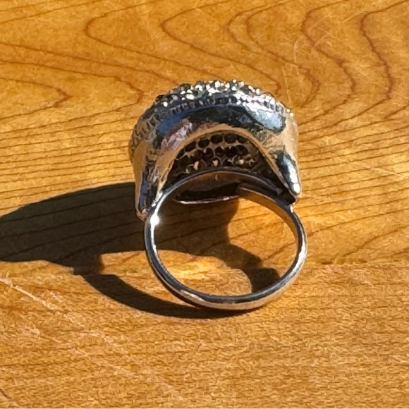 Lot of 4 Vintage Adjustable 90s Silvertone Rings lots of Sparkle Boho Costume - Picture 5 of 12